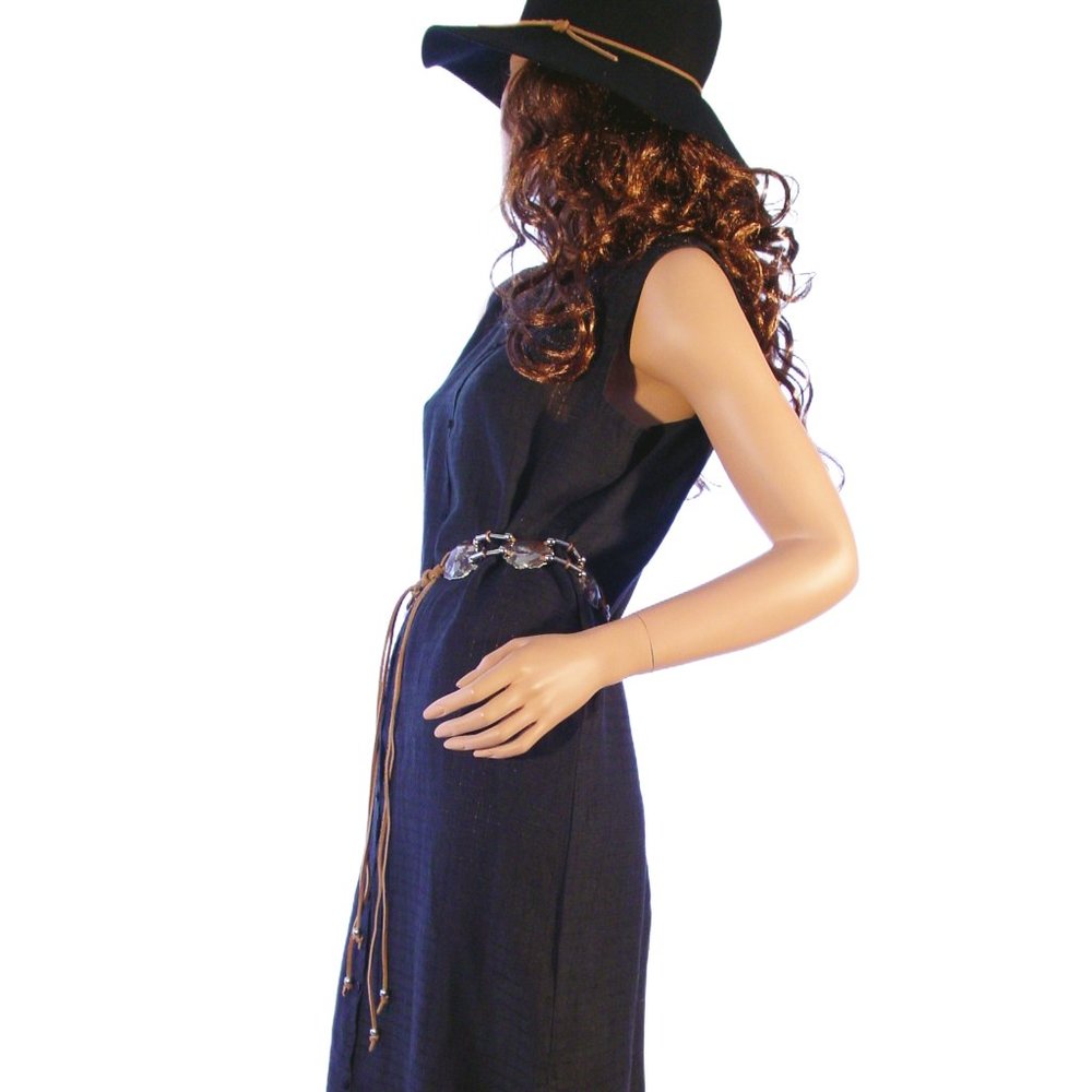 EILEEN FISHER Swan Dive Sheer Black Textured Irish Linen Button Down Dress S - Picture 3 of 8